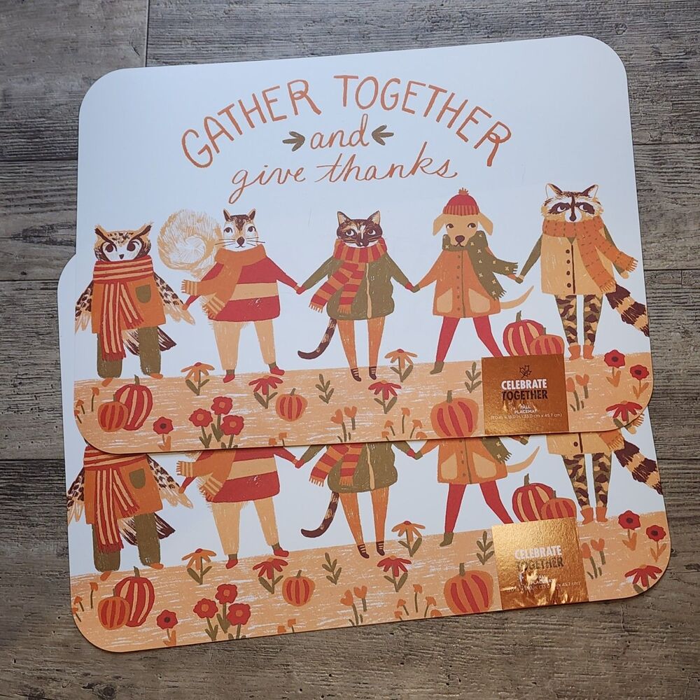 2 Set Celebrate Together Fall Autumn Harvest THANKSGIVING Plastic Placemats